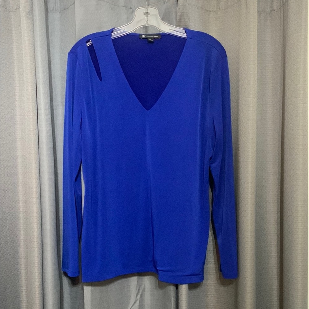 INC International Concepts Blue Asymmetrical Long Sleeve Blouse